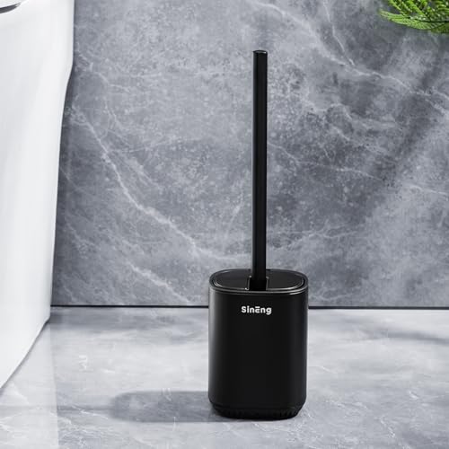 Toilet Brush and Holder Set Toilet Bowl Brush Stainless Steel Automatic Open lid Toilet Bowl Cleaner Brush with Durable Bristle Head Toilet Cleaning Brush for Bathroom - color: Black