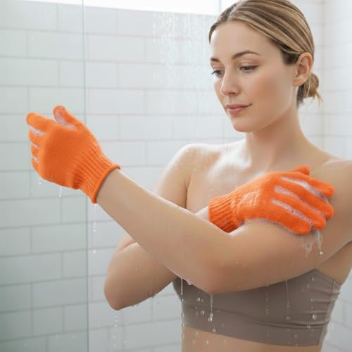 Exfoliating Glove for Shower-Body Exfoliator Scrub Gloves,Shower Gloves for Scrubbing Dead Skin,for Women Men Bath Spa - color: Red 1