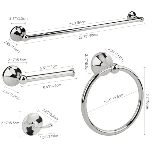 4 Piece Chrome Bathroom Hardware Accessories Set,Towel bar Set 23.6 Inch Towel Bar Set,Towel Rack Set,Bathroom Towel Holder Set - color: Chrome