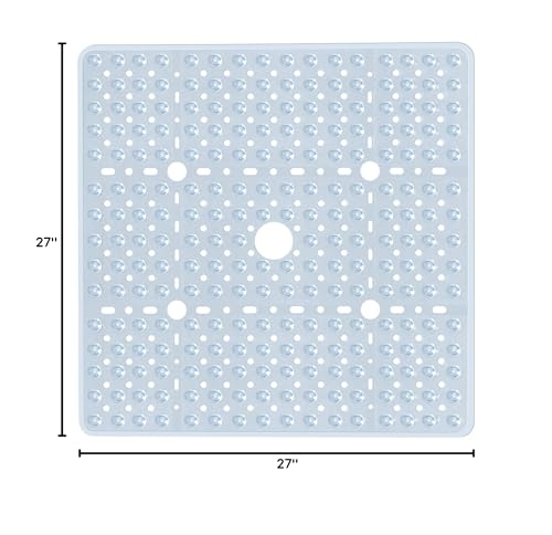 Large Square Shower Mat 27 x 27 Inch Clear, Non Slip Shower Bathtub Mats for Inside Shower With Big Suction Cups Drain Holes, Anti Slip Bathroom Floor Shower Stall Mats, Easy Clean, BPA-Free - color: Clear