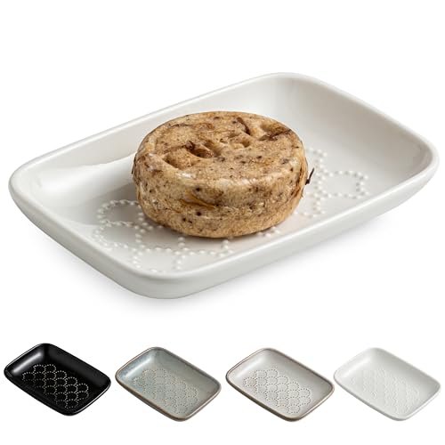 Gomakren Ceramic Soap Dish Bar Soap Holder for Bathroom Kitchen Sink White | Keeps soap dry & long-lasting, raised scalloped design, non-slip base, easy to clean, versatile tray counter storage & decor - color: White, size: Scalloped