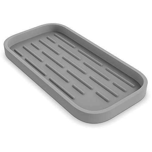 ZAPPOWARE Kitchen Sink Organizer | Silicone Sponge Holder - Storage Tray for Dish Sponge, Soap Dispenser, Scrubber 9.6"x 4.9" (Gray) - color: Gray