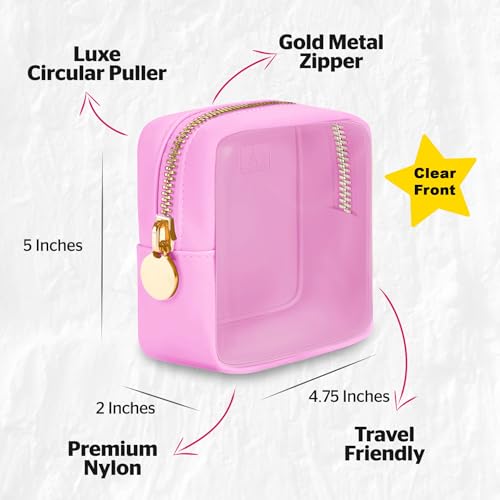 DANCOUR Clear Mini Makeup Bag for Purse Small Cosmetic Pouch Travel Organizer Transparent Toiletry Case Mini Pouch Light Pink - color: Light Pink, style: Mini