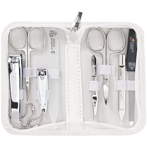 3 Swords Germany - brand quality 8 piece manicure pedicure grooming kit set synthetic leather case white - Made in Germany - color: WHITE