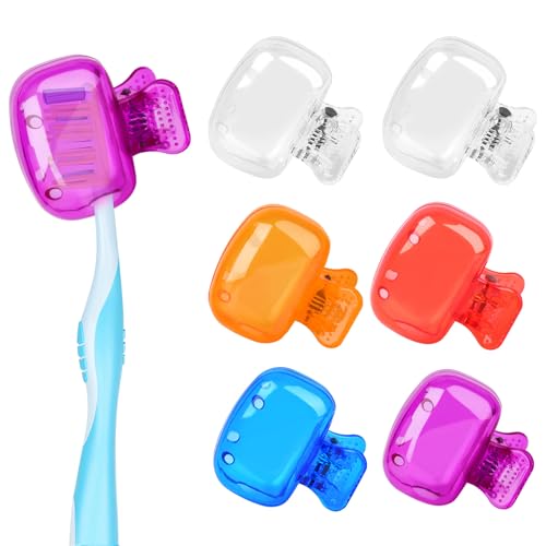 6 Pack Toothbrush Covers Portable Toothbrush Coverings Clips for Protectors Travel Plastic Brush Pod Protection Clip Case for Kids Bathroom Home Travel Supplies - color: Orange, Red, Blue, Purple, 2 Clear
