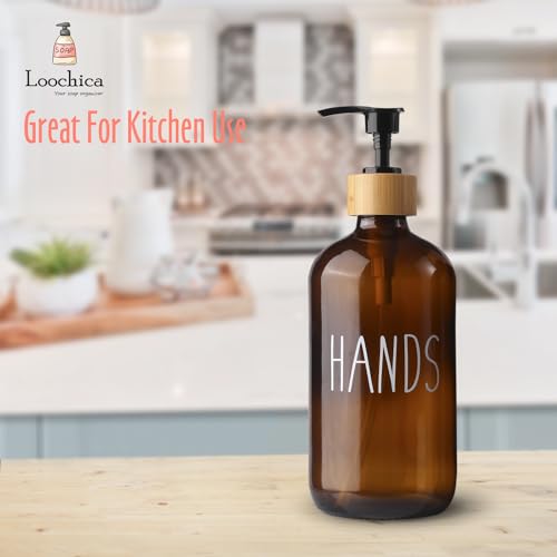 LOOCHICA Hand Amber Glass Soap Dispenser with Pump, Amber Hand Soap Dispenser, Refillable Reusable Apothecary Soap Pump Dispenser Bottles for Bathroom and Kitchen Use - color: C05-amber-hands