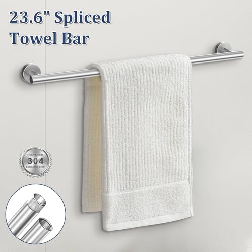 5 Pieces Bathroom Hardware Set Brushed Nickel Towel Bar Set Round Towel Holder Set Upgraded Paper Towel Holder with Shelf Stainless Steel Wall Mounted,23.6 Inch - color: Brushed