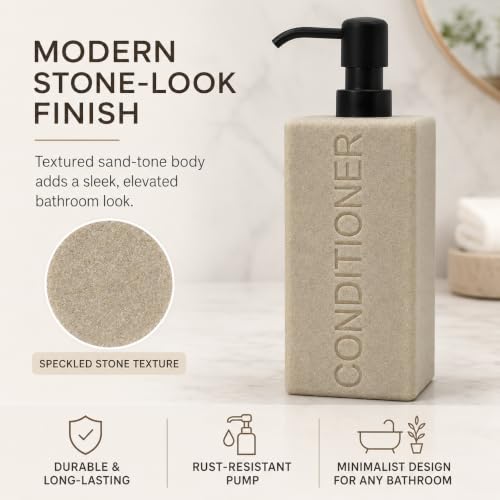 Rectangular Resin Dispenser Premium Bathroom Shampoo Conditioner Body Wash Bottle Modern Refillable Pump Design - color: Tan