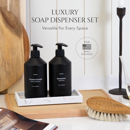 Modern Black Kitchen Soap Dispenser Set with Tray, Lotion Dishwashing Liquid Detergent Hand and Dish Soap Dispenser Set, Dual Refillable Pump Bottles for Kitchen and Bathroom Countertop Farmhouse - color: Sophisticated Black