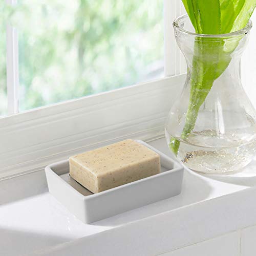 TOPSKY Ceramic Soap Dish Holder Stainless Steel for Bathroom, Double Layer, Self-draining Soap Tray, Say No to Mushy Soap, Easy Cleaning. (White)