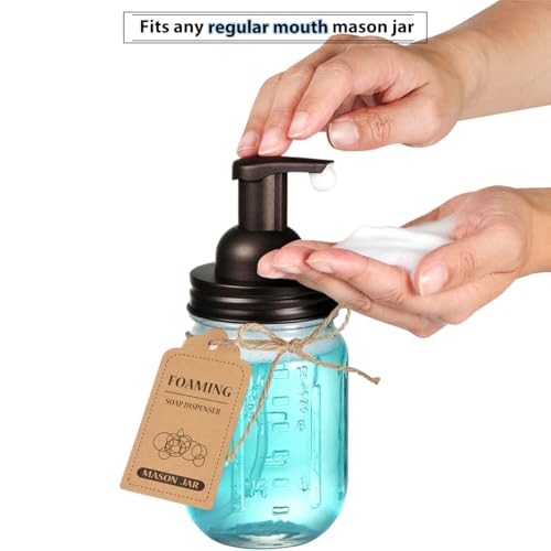 Mason Jar Bathroom Accessories Set(4pcs)-Jars Not Included - Foaming Soap Dispenser and Apothecary Jars Lids for Regular Mouth jar, Wide Mouth Toothbrush Holder lid, Farmhouse Decor-Bronze - color: Bronze, size: 1 Wide Mouth, 3 Regular Mouth