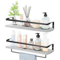 Bathroom Shelves with Towel Bar, Wood &Metal Frame, 2 Pack(White) | Floating Shelves for Bathroom, Kitchen, Living Room, Bedroom - color: White