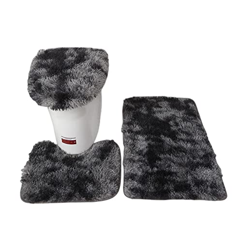 XZJMY 3 Pieces Bathroom Rugs Set,Bath Mat, Non Slip and Absorbent Mats,Floor Mat,U-Shaped Contour Rug and Toilet Lid Cover for Tub Shower & Bath Room,Purple (Black/Grey Mixed Color) - color: Black/Grey Mixed Color