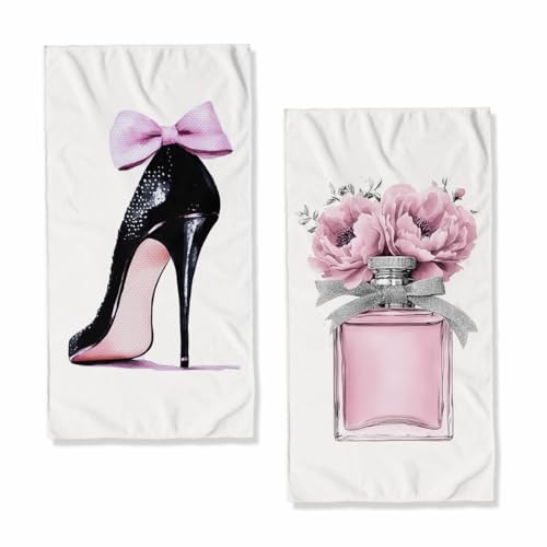 Light Pink Modern Hand Towels Set for Bathroom, Kitchen, Gym, Beach, Pool - 28"L x 14"W - 2-Piece - Polyester - Super Absorbent, Super Soft - color: Light Pink
