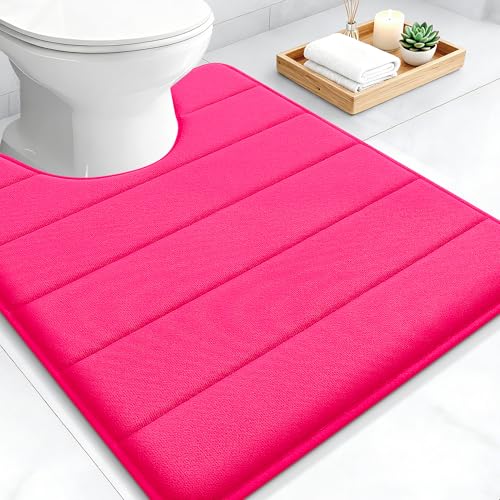 OLANLY Memory Foam Toilet Rugs U Shaped 24x20, Super Soft Absorbent Contour Bath Rugs, Quick Dry, Machine Washable Toilet Mat, Bathmat Floor Carpet, Bathroom Home Decor Accessories, Hot Pink - color: Hot Pink, size: 24" X 20" Contour Rug