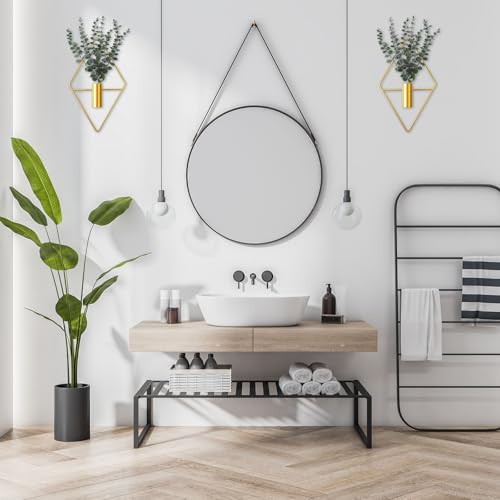 Jexine 4 Pcs Hanging Planters with Artificial Eucalyptus Metal Hanging Vase Indoor Plants Holder Modern Geometric Boho Bathroom Wall Decor for Living Room Home Office (Eucalyptus,Gold) - color: Gold, size: Eucalyptus