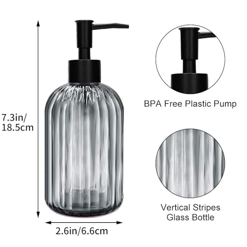 Pack of 2 Glass Soap Dispenser with Black Pump, 400 ml Refillable Pump Dispenser for Kitchen, Bathroom, Laundry Room, Liquid Glass Bottle for Washing Up Liquid, Shampoo, Conditioner (Gray) - color: Gray