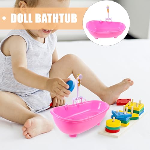 Toyvian Toy Bathtub for Dolls, Baby Doll Real Working Bath Set Electric Bathtub with Shower and Faucet Pretend Play Toy Play Water Accessories Fits Most Dolls Up to 12'' - size: 22.3 x 11.5 x 17.5cm