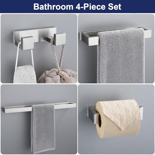 Brushed Nickel 4-Piece Bathroom Hardware Accessories Set, Bathroom Hardware Set including Towel Bar,Towel Holder, Toilet Paper Holder,Towel Hook, SUS304 Stainless Steel Bath Towel Bar Set Wall Mounted - color: Brushed Nickel, size: Set B
