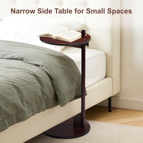 18–26" Height Adjustable Bamboo C-Shaped Side End Table for Sofa | Slides Under Couch; Round Solid Bamboo Top; Works as Laptop Desk & TV Tray; Space-Saving for Small Living Rooms and Bedrooms - color: Chestnut