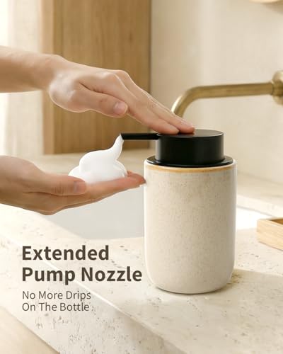 BosilunLife Foam Soap Dispenser - Ceramic Foaming Hand Dispenser for Bathroom Modern Farmhouse Small Soap Dispenser Hand Pump Dispenser for Kitchen Sink (Greige with Speckle, Foam Pump) - color: Greige-foam Pump