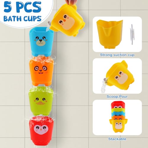 Baby Bath Toys for Kids Ages 1-3, 16 PCS Mold Free Bath Toys for Toddlers with Floating Boats,Watering Can,Water Cup Set& Bath Spoons, Bathtub Water Pool Toys for Babies and Toddlers - size: #2