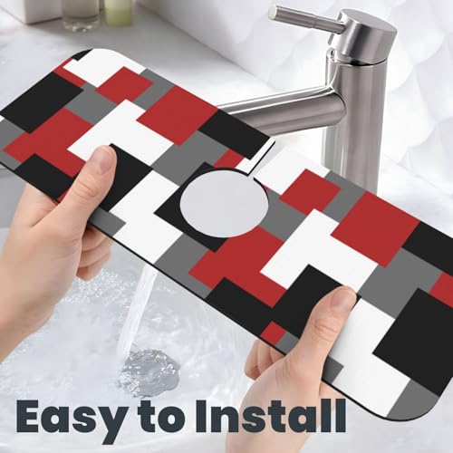 Grey Black White Plaid Square Red 15" X 5.5" Kitchen Sink Splash Guard Faucet Faucet Guard Draining Mat Sink Splash Guard Faucet Kitchen Bathroom - color: Grey Black White Plaid Square Red