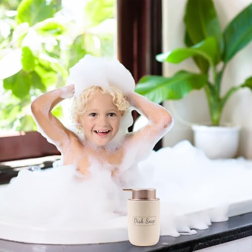 BosilunLife Foaming Soap Dispenser Set - Apricot Ceramic Foam Hand Soap Dispenser 12oz with Rust Proof Pump, Easy Pressing & Refillable,4Pcs Clear Stickers for Kitchen, Bathroom - 2 Pack - color: Apricot-foam Pump
