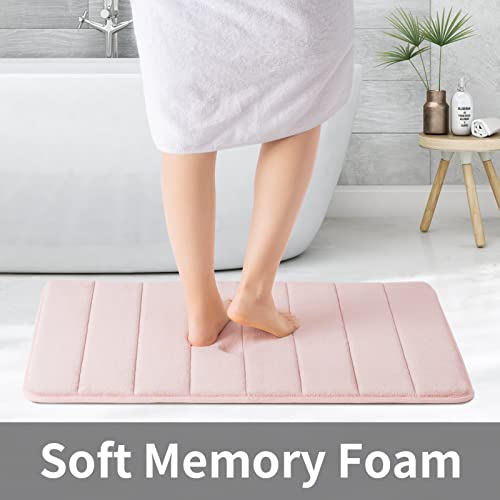 ROSMARUS Memory Foam Bath Mat 20” x 32”, Water Absorbent Shower Mat, Thick Bath Rugs for Bathroom Non Slip with PVC Backing, Ultra Soft Bathroom Rugs for Floor & Tub, Crystal Pink - color: Crystal Pink, size: 20" x 32" (Rectangular)