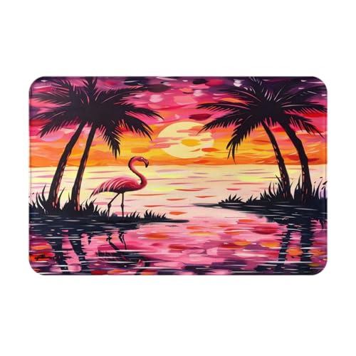 Bath Mat Flamingo Sunset Palm Trees Beach Quick Dry Bathroom Rugs Non Slip Absorbent Shower Flannel Rug Floor Mat for Bathroom,Bathtub,Sink,Bedroom,16"X24" - color: Cay12