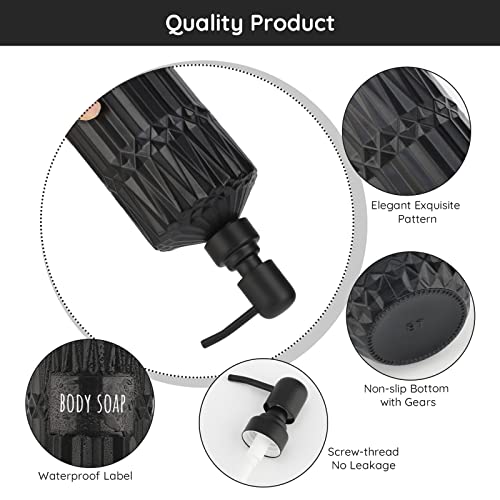 Segbeauty Black Soap Dispenser, 2pcs 15.2oz Glass Pump Bottles with Labels for Farmhouse Decor, 450ml Empty Refillable Kitchen Soap Dispenser Set Bathroom Accessories for Western Modern Home Decor - color: Black, size: 15.2oz/450ml