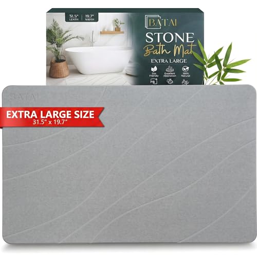 Extra Large Stone Bath Mat - (31.5” x 19.7”) - Absorbent Diatomaceous Earth Stone Bath Mat Large - Non-Slip Diatomite Bathmat - Easy Clean and Quick Drying - Long Instant Dry Bathmat - Light Gray XL - color: Light Gray