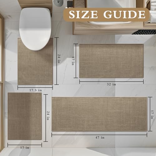 YIHOUSE Brown Bathroom Rug Sets 4 Piece, Dark Beige Absorbent Bath Mat for Bath Room Non Slip Washable,Bathroom Mat Quick Dry, Thin Bath Rug Set for Toilet and Floor - color: Brown, size: 4 Piece