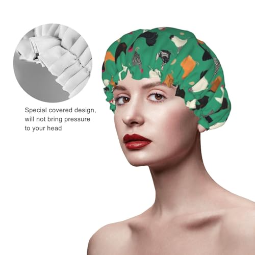 Funny Chickens Shower Cap For Women Reusable Waterproof Double Layers Bath Cap Hair Protection Elastic Ladies Spa Salon Shower Hat - color: Chickens
