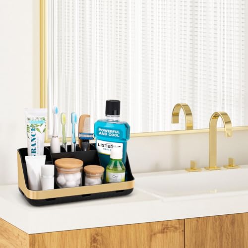 GFWARE Gold Toothbrush Holders for Bathrooms Countertop Organizer - Detachable 7 Slots Electric Toothbrush and Toothpaste Holder, Kids Organization and Storage, Restroom Accessories Vanity Stuff - color: Gold