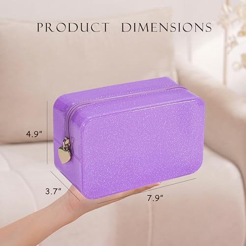 RSRSLEII Stardust Twinkle Jelly Travel Makeup & Toiletry Bag, Waterproof PVC Cosmetic Bag/Case for Women，Zipper SPF Beach Bag for Sunscreen Skincare and Daily Essentials (03Purple) - color: 03Purple