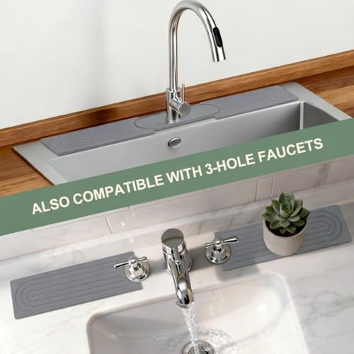 Faucet Mat for Kitchen Sink, Diatomite Quick Drying Stone Mat & Sink Protector, 15.8" x 4" Kitchen Sink Splash Guard, Absorbing Stone Tray for Bathroom Counter (Dark Gray)