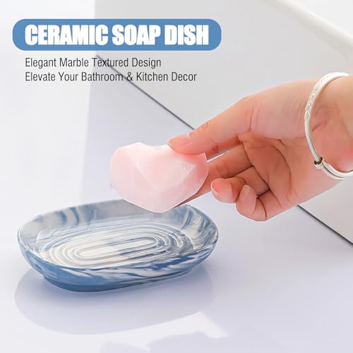 OTHIX Blue Ceramic Soap Dish with Unique Marble Texture, Decorative Bar Soap Holder for Bathroom and Kitchen, Cute Soap Dishes for Bar Soap, Jewelry, Family, Valentines Day Gifts (Blue Texture) - color: Blue Texture