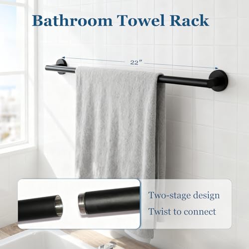 4-Pieces Wall Mount Bathroom Accessories Bathroom Hardware Set,23.6 Inch Stainless Steel Waterproof Towel Bars,Toilet Paper Holder with Shelf,Towel Ring,Coat Hook,Matte Black - color: Matte Black 4pc - Round