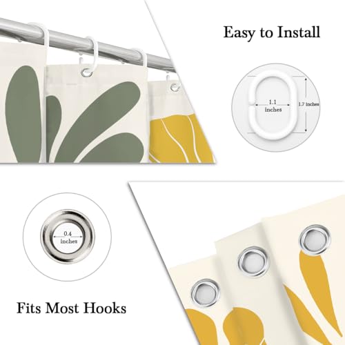 Modern Boho Floral Shower Curtain, Abstract Yellow and Green Wildflower Print on Cream Polyester Fabric, 60x72 Inch with 12 Hooks - color: Yellow, size: 60"W x 72"L (Pack of 1)