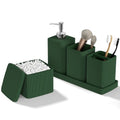 Dark Green Bathroom Accessories Set 5 Pieces, Resin Toothbrush Holders Set Complete with Soap Dispenser, Toothbrush Holder, Vanity Tray, Bathroom Tumbler and Qtip Holder for Small Spaces - size: 5 Pcs Bathroom Set, style: Dark Green