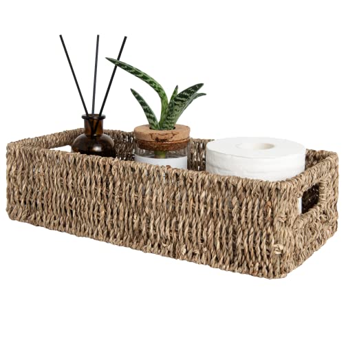 StorageWorks Seagrass Baskets with Built-in Handles, Bathroom Decor Box for Toilet Tank Top, 14 ¼"L x 6 ½"W x 3 ¾"H - color: Natural (Seagrass), size: 14¼" L x 6¾" W x 3¾" H