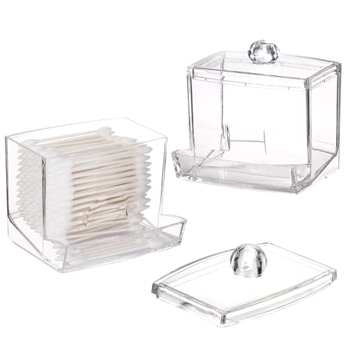 Tbestmax 2 Pack 10oz Qtip Dispenser Big Clear Qtip Holder, Bathroom Container Organizer Accessories Decor for Storage-Qtips Cotton Ball - color: 2Pcs-Clear