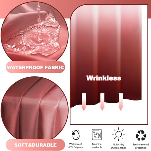 Christmas No Hook Shower Curtain with Snap in Liner, Ombre Red Shower Curtains and Liner Set, Hotel Fabric Bath Curtain for Bathroom, Mesh Top Window Waterproof Washable, 71" x 74" - color: Ombre Red, size: 71"W x 74"L (Pack of 1)