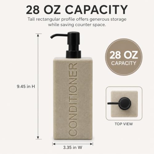 Rectangular Resin Dispenser Premium Bathroom Shampoo Conditioner Body Wash Bottle Modern Refillable Pump Design - color: Tan