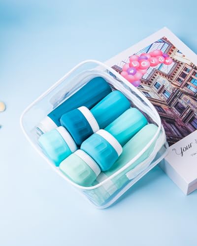 Mrsdry Travel Bottles for Toiletries, 10 Pack, TSA Approved, 3oz/90ml Silicone, Leak Proof, Wide Mouth, Reusable, Travel, Vacation, Plane Trip, Camp - color: Blue, size: 3oz bottle 1oz jar