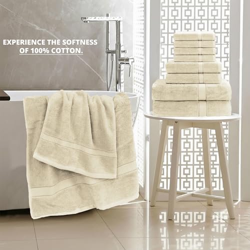 GOLD TEXTILES Premium Bath Towels Set (Pack of 4,27 x 54) 100% Ring-Spun Cotton Bathroom Towels for Hotel, Spa, Soft and Absorbent (27 x 54, Sand - 4 Pcs) - color: Sand, size: 4 Pack 27x54