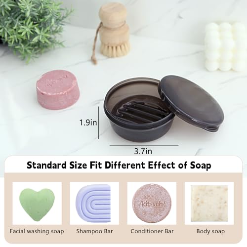 Travel Soap Container, Round Soap Case with Cover, Portable Bar Soap Holder | Leakproof Shampoo Bar Holder with Drainage Tray for Shower, Bathroom, Travel, Camp (Transparent Black) - color: Transparent Black