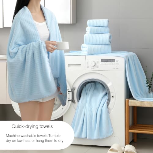 Hailea 18 Piece Family Bath Towel Set Include 6 Bath Towels,6 Hand Towels and 6 Washcloths Soft Bathroom Towel with Hanging Loops,Highly Absorbent Quick Dry Towels Set for Bathroom,Hotel and Spa-Blue - color: Blue, size: 18-Piece Set
