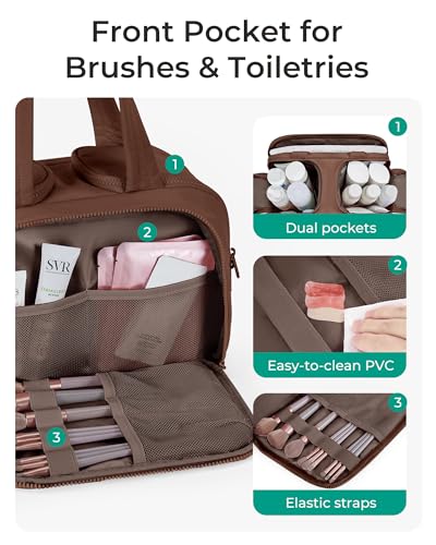 BAGSMART Travel Toiletry Bag, Puffy Toiletry Bag for Women, Wide-open toiletry bags for traveling, Large Travel Cosmetic Makeup Bag Organizer for Accessories,Toiletrie (Coffee Brown) - color: g-Coffee Brown